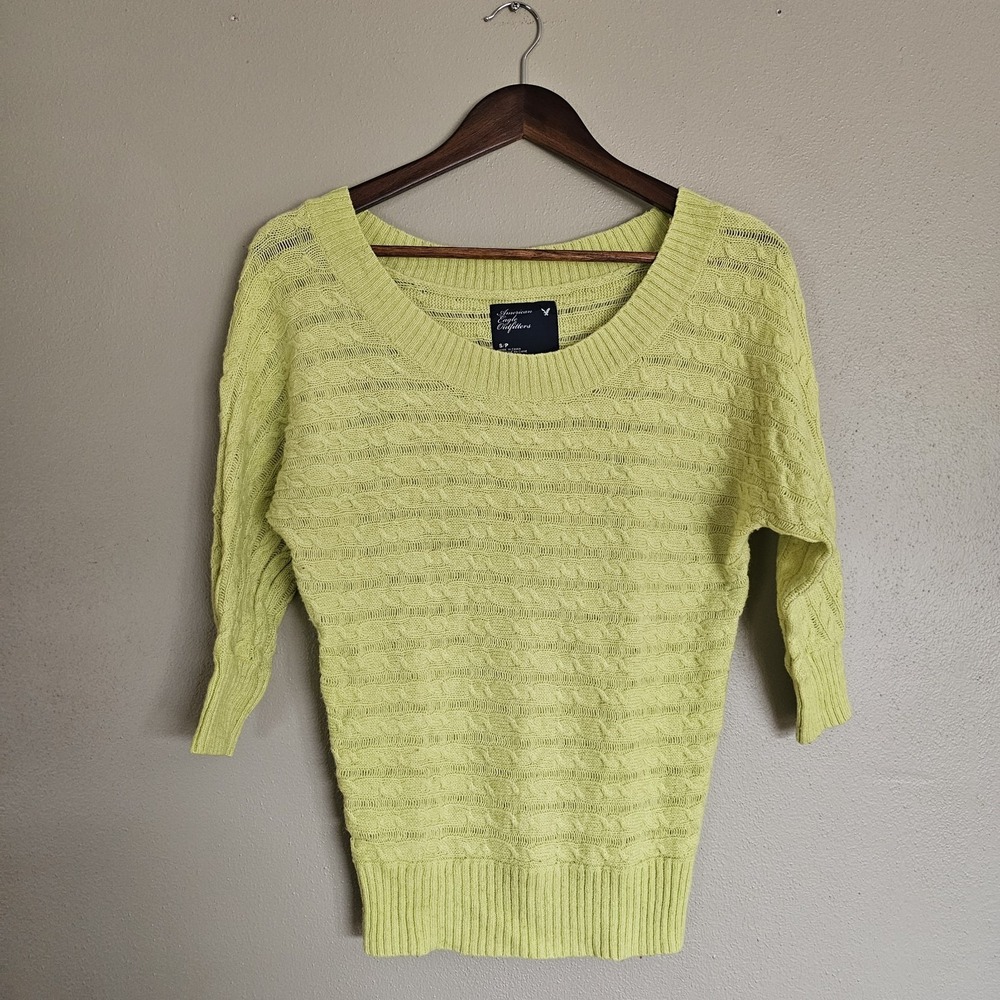 American Eagle Womens S Fitted‎ Knit Sweater  Y2K Yellow Preppy